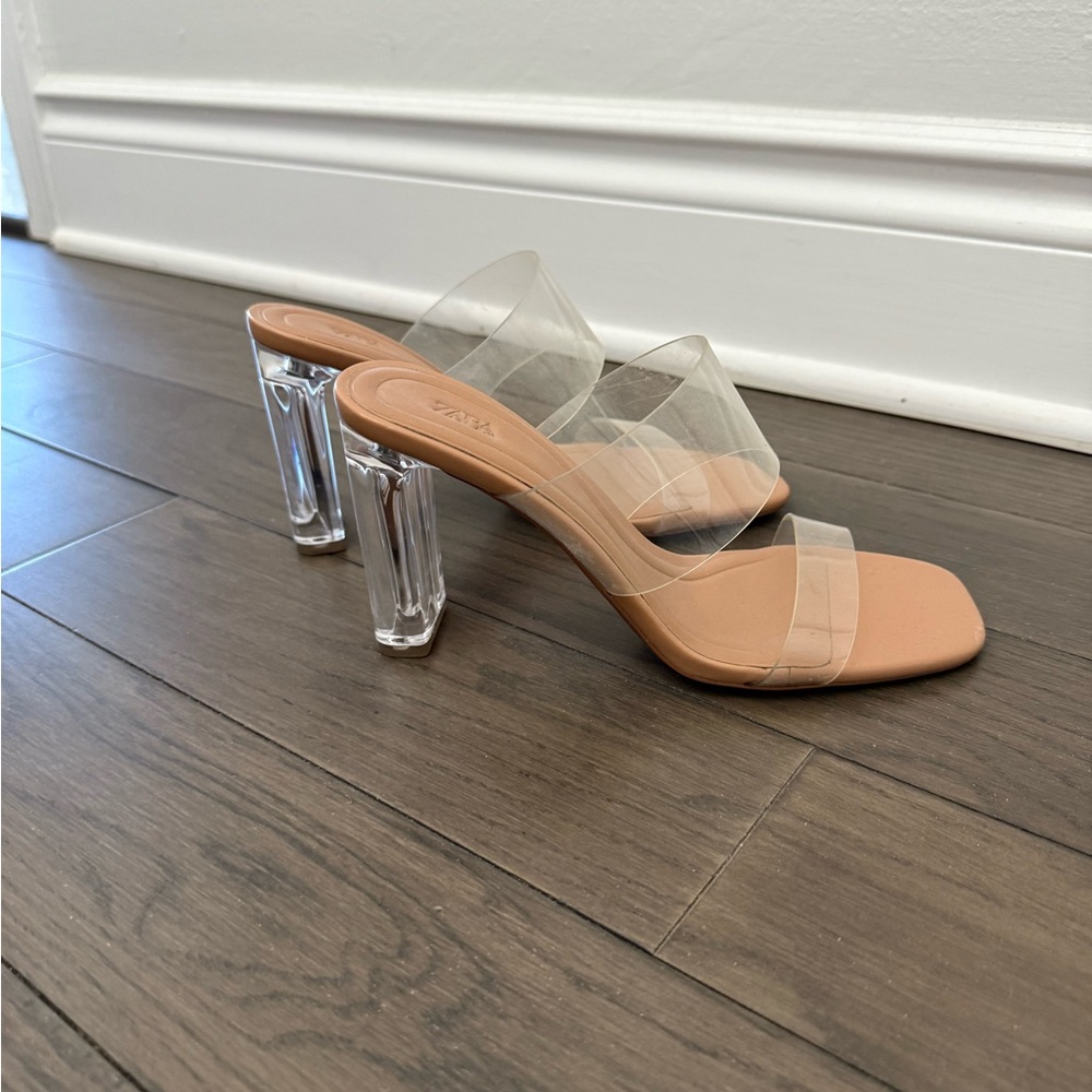 Zara Women's Tan and Transparent Block Heels